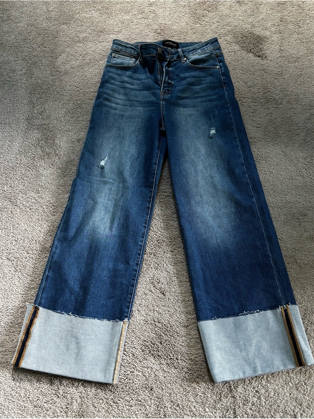 Wide Leg Cuffed Blue Women's Jeans